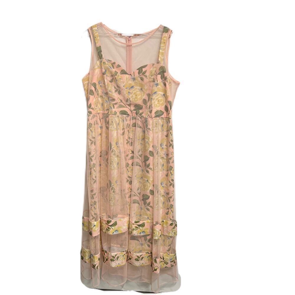 Midnight Velvet Ulla Mesh Overlay Dress Pink Multi Size 16